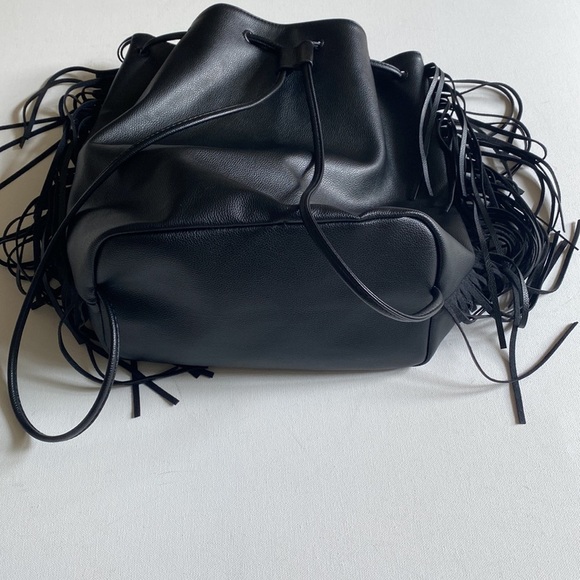 Victoria's Secret Fashion Show Fringe Faux Leather Tassel boho Backpack in Black - Picture 7 of 16